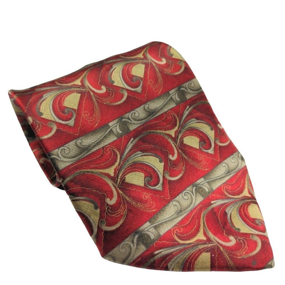 Cocktail Collection Silk Necktie Red Gray Geometric